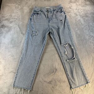 PacSun High Rise Straight Jeans Women 28 Distressed Raw Hem Button Fly